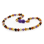 Baltic Amber Teething Necklace with Amethyst. Baroque 4mm - LE515 V2