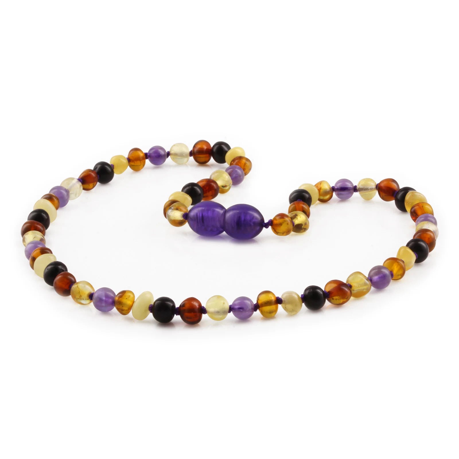 Baltic Amber Teething Necklace with Amethyst. Baroque 4mm - LE515 V2