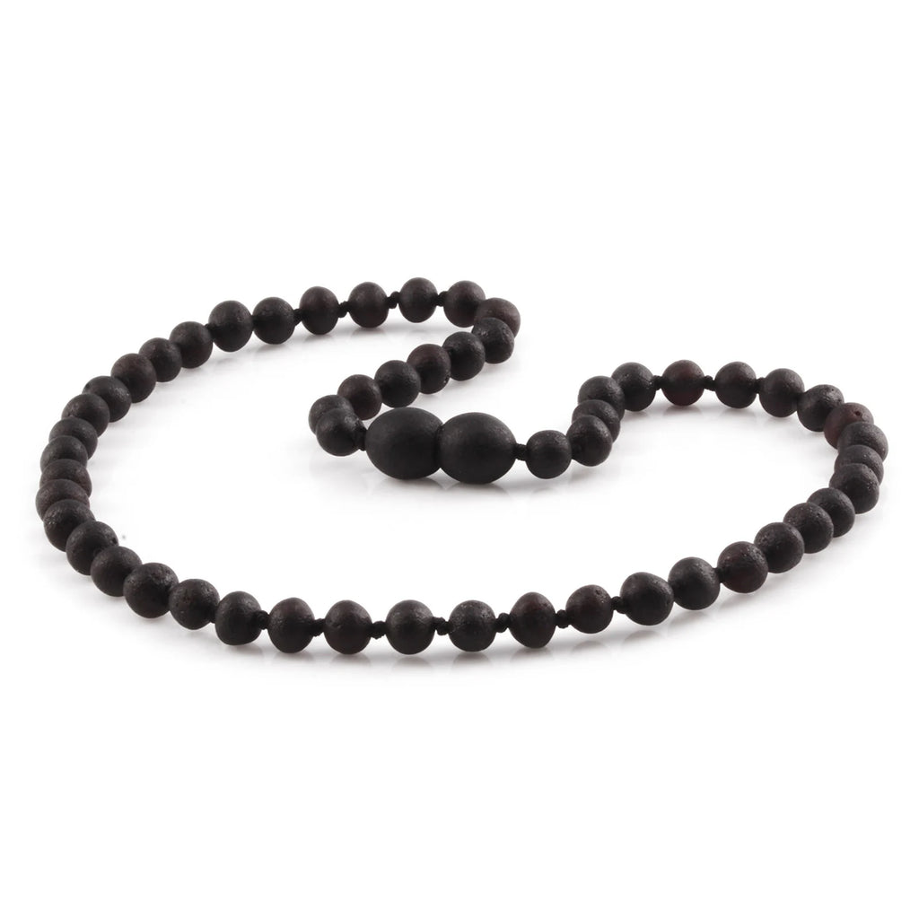 Baltic Amber Teething Necklace. Baroque Black 5mm - XB54BM