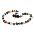 Baltic Amber Teething Necklace with Sky Blue Jade & Azurite. Baroque 5mm - LE470 V2