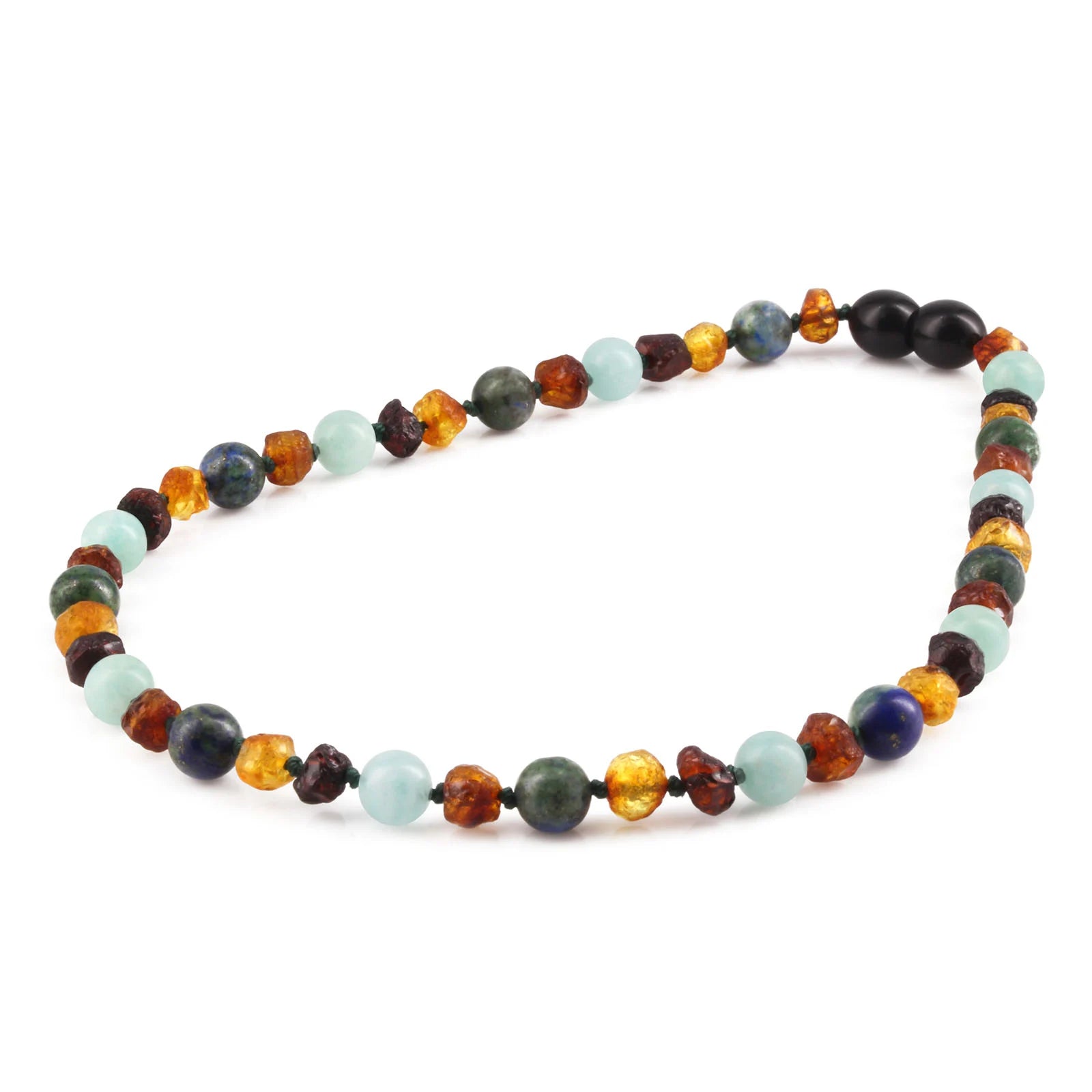 Baltic Amber Teething Necklace with Sky Blue Jade & Azurite. Baroque 5mm - LE470 V2