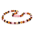 Baltic Amber Teething Necklace with Rose Quartz. Baroque 5mm - LE553