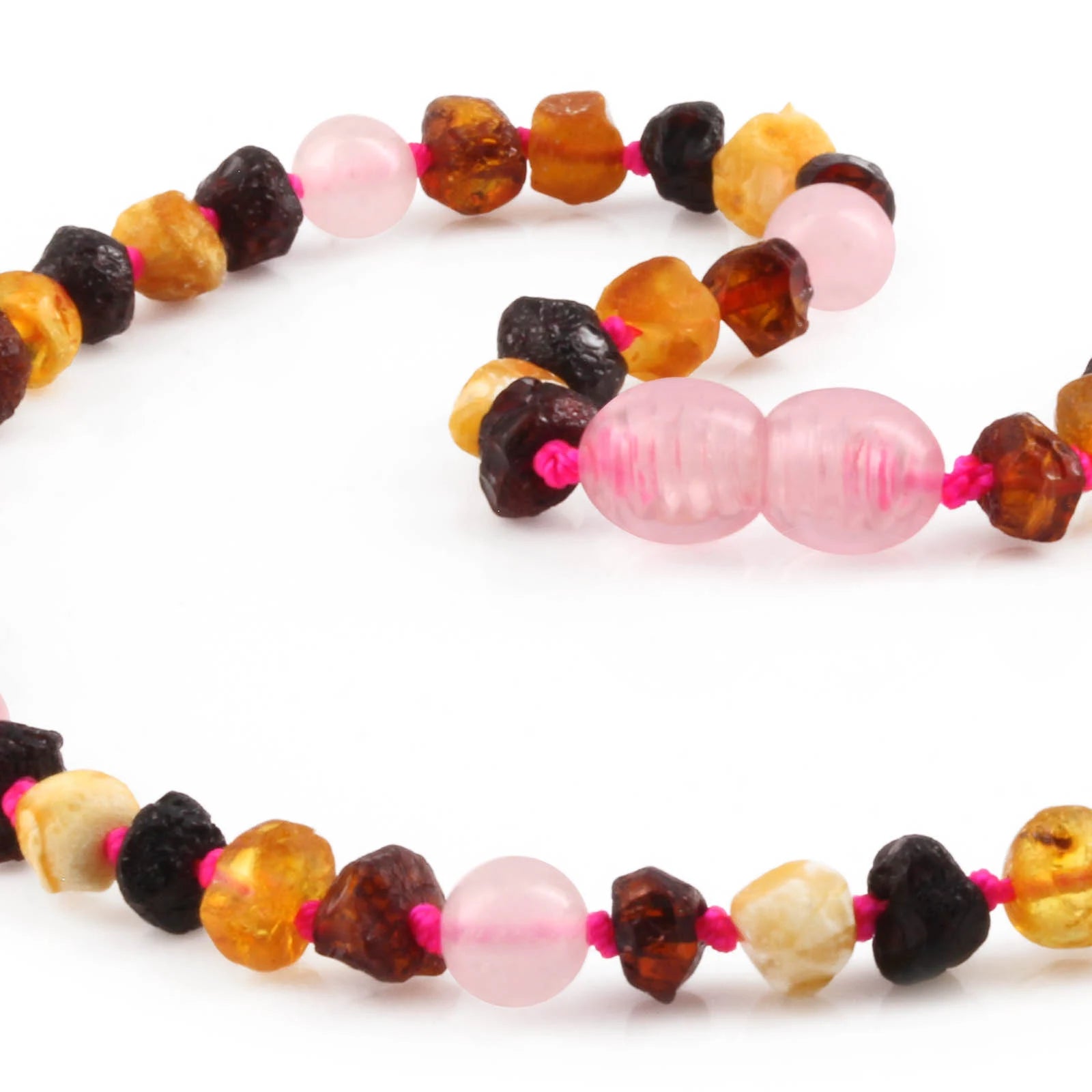 Baltic Amber Teething Necklace with Rose Quartz. Baroque 5mm - LE553