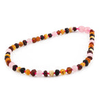 Baltic Amber Teething Necklace with Rose Quartz. Baroque 5mm - LE553