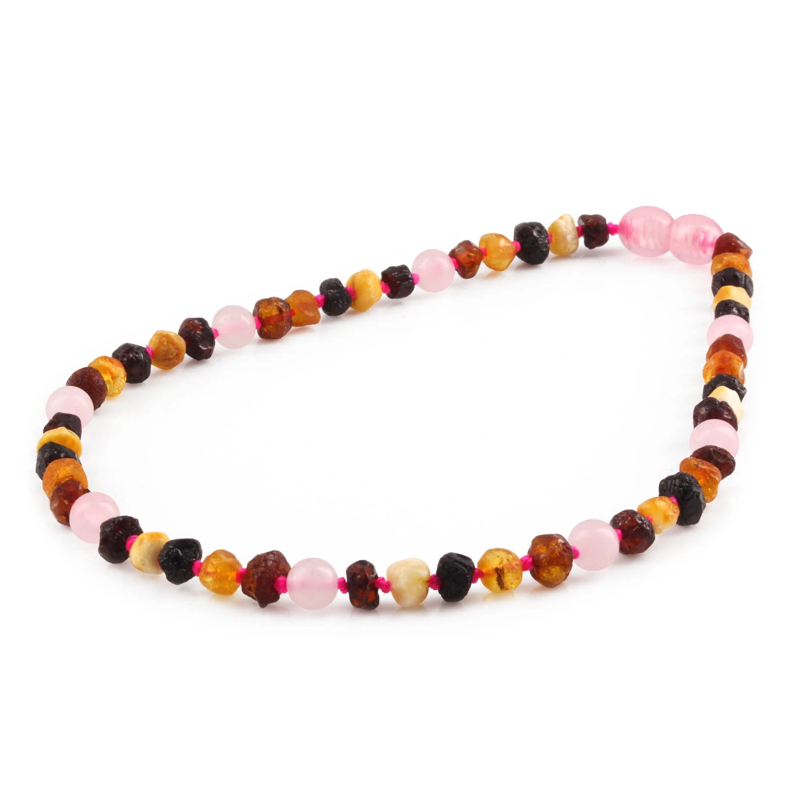 Baltic Amber Teething Necklace with Rose Quartz. Baroque 5mm - LE553