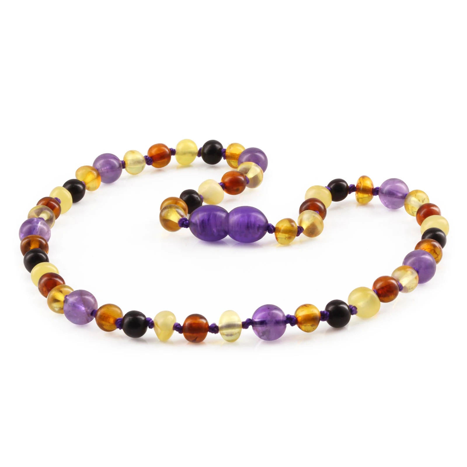 Baltic Amber Teething Necklace with Amethyst. Baroque 5mm - LE515 B