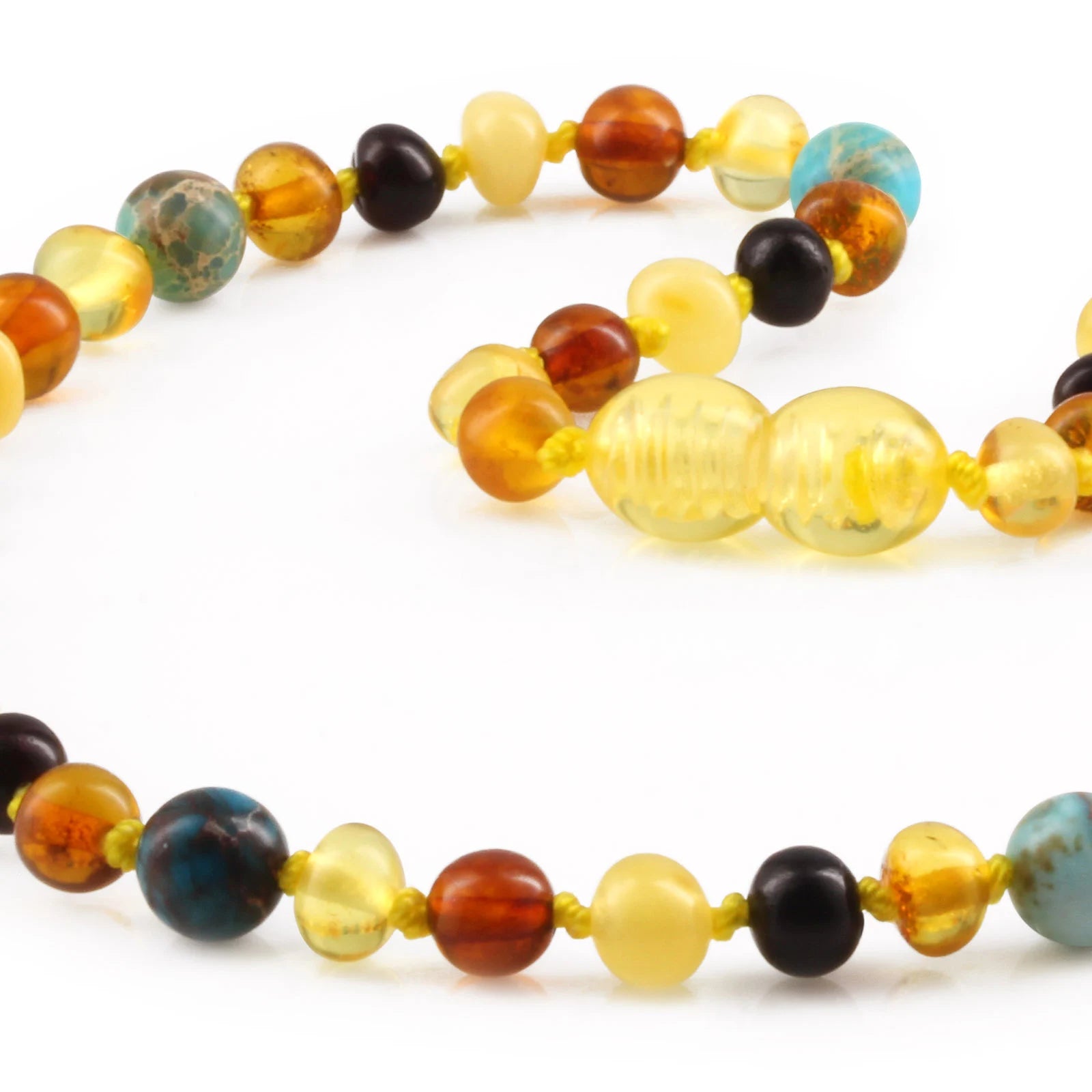 Baltic Amber Teething Necklace with Lake Blue Imperial Jasper. Baroque 5mm - LE474