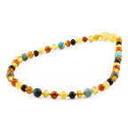 Baltic Amber Teething Necklace with Lake Blue Imperial Jasper. Baroque 5mm - LE474