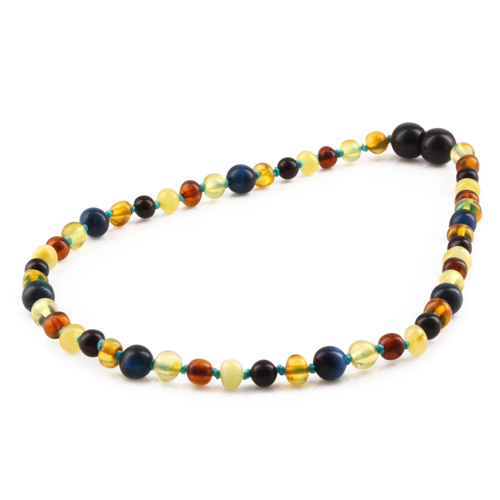 Baltic Amber Teething Necklace with Blue Tiger Eye. Baroque 5mm - LE463 V2