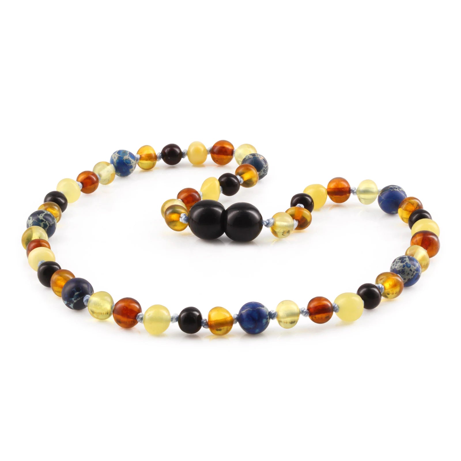 Baltic Amber Teething Necklace with Deep Blue Imperial Jasper. Baroque 5mm - LE555