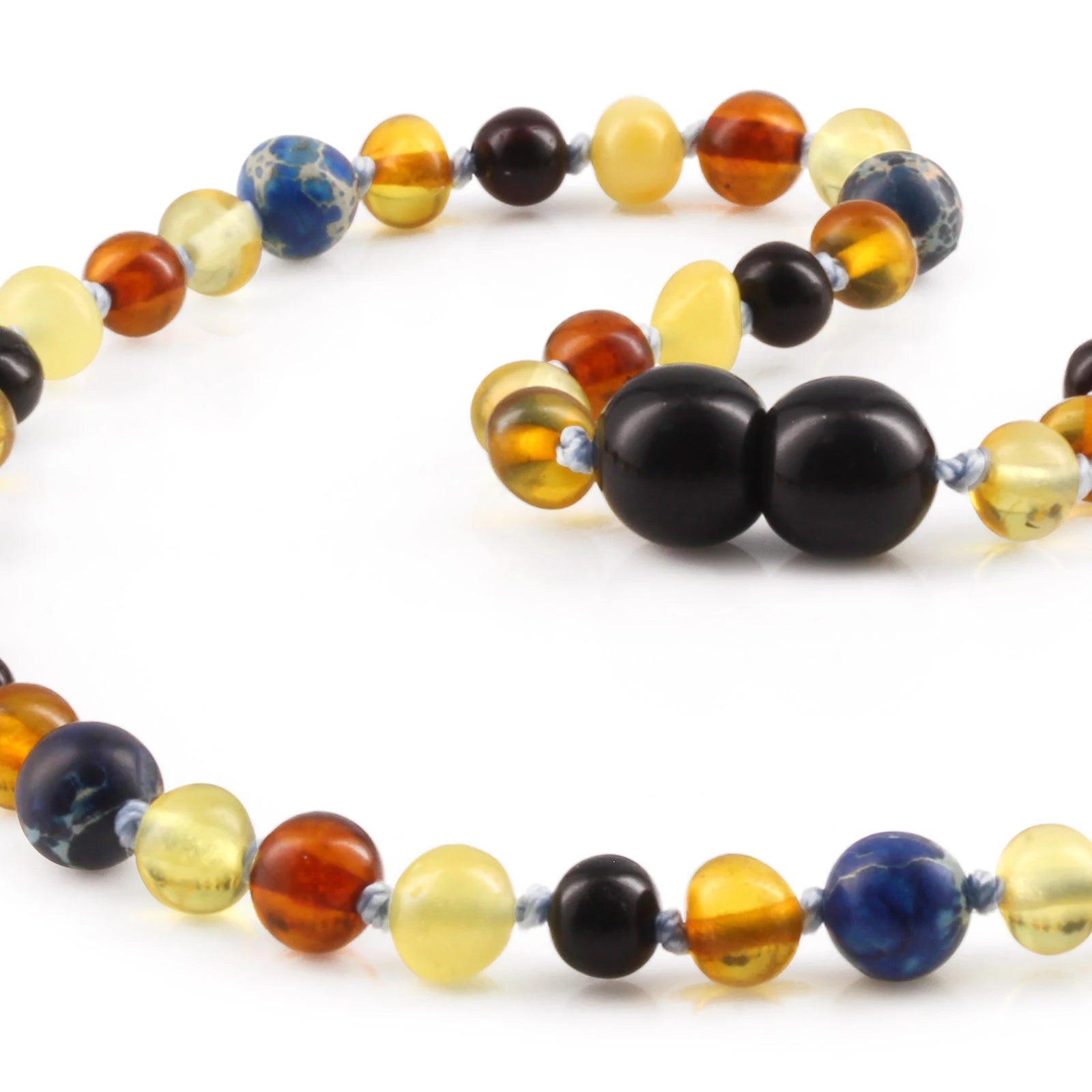 Baltic Amber Teething Necklace with Deep Blue Imperial Jasper. Baroque 5mm - LE555