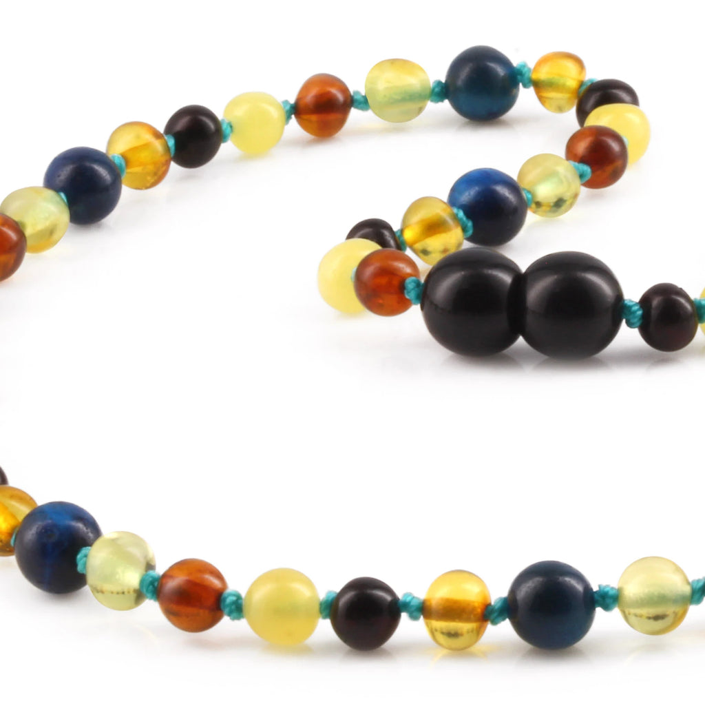 Natural Baltic Amber Junior Necklace with Blue Tiger Eye. Baroque 5mm - JN93