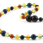 Natural Baltic Amber Junior Necklace with Blue Tiger Eye. Baroque 5mm - JN93