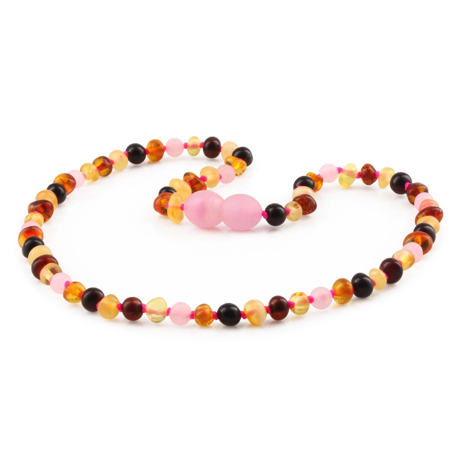Baltic Amber Teething Necklace with Rose Quartz. Baroque 4mm - LE459-S