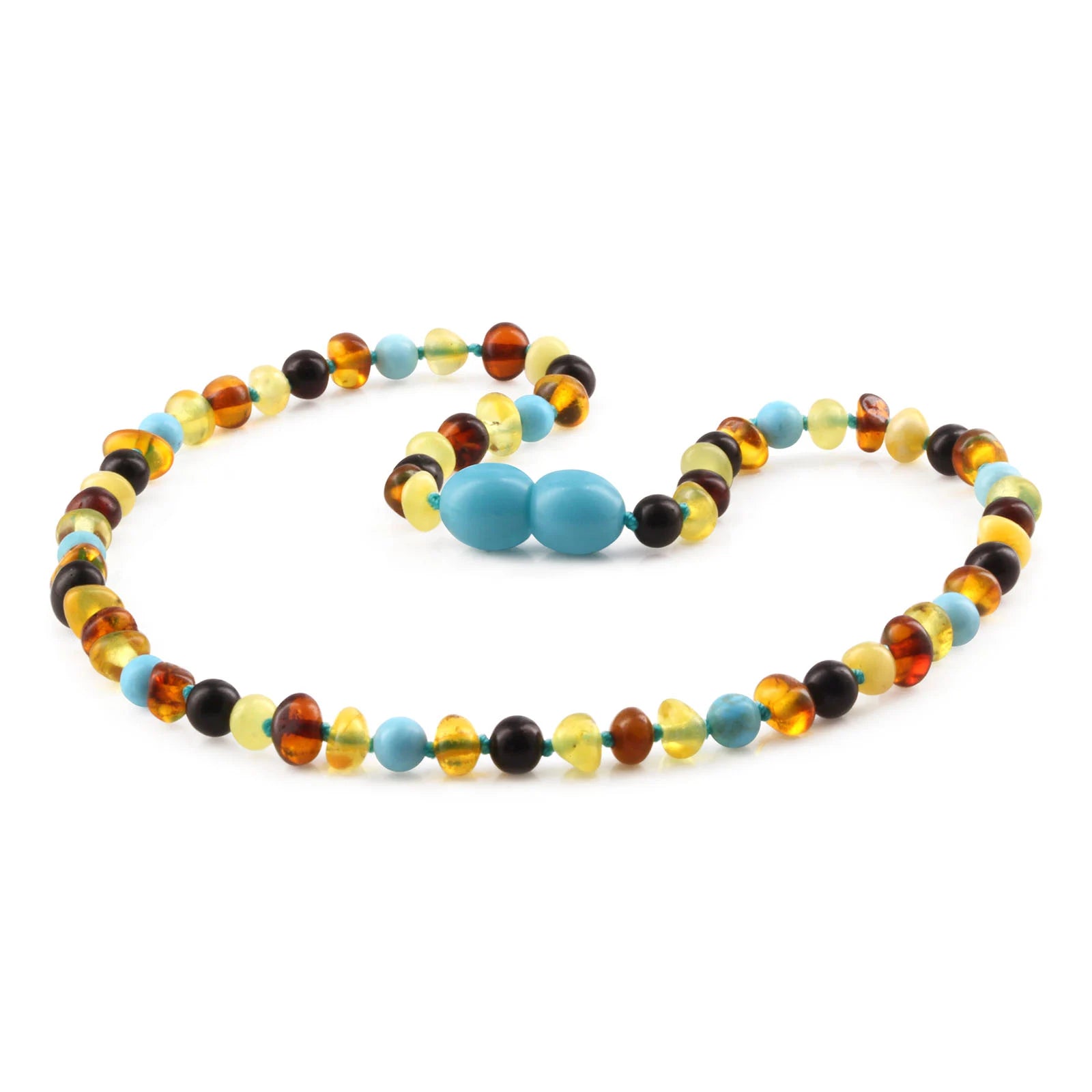 Baltic Amber Teething Necklace with Turquoise. Baroque 4mm - LE465-S