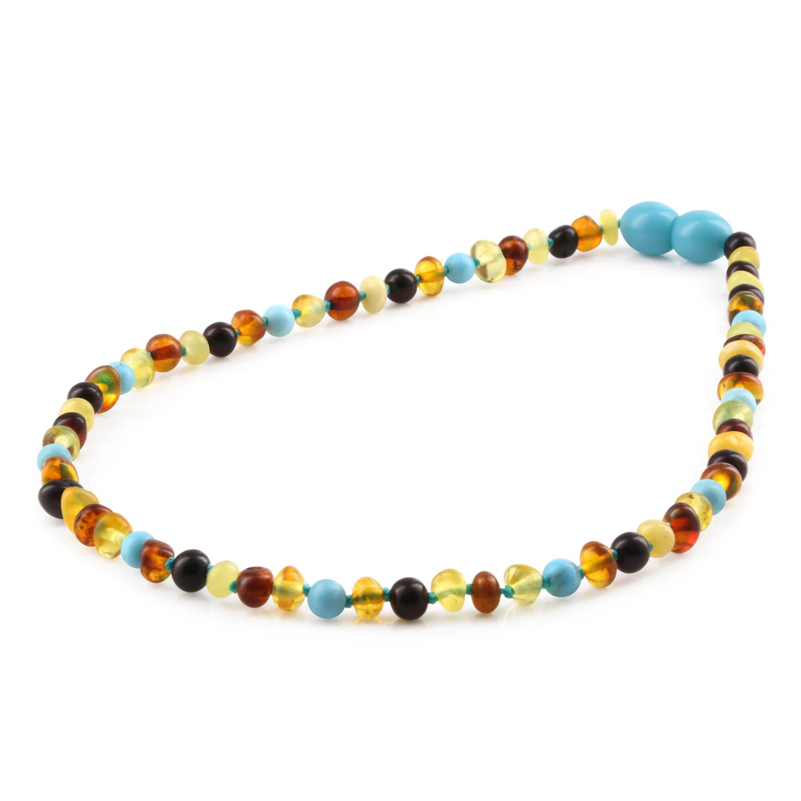Baltic Amber Teething Necklace with Turquoise. Baroque 4mm - LE465-S