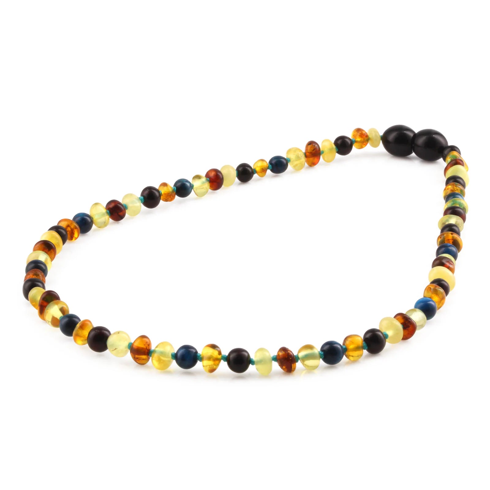 Baltic Amber Teething Necklace with Blue Tiger Eye. Baroque 4mm - LE463 V2-S