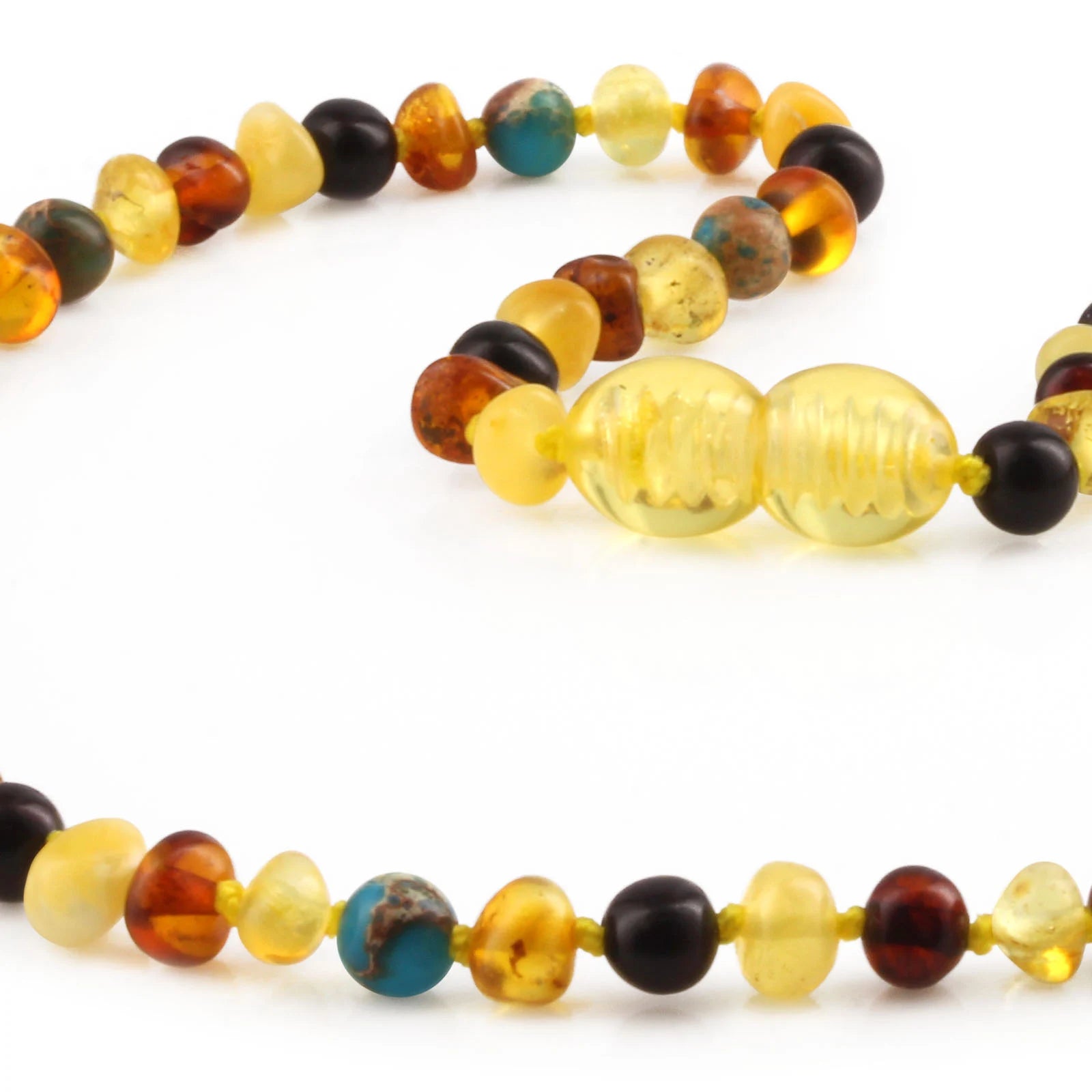 Baltic Amber Teething Necklace with Lake Blue Imperial Jasper. Baroque 4mm - LE474-S