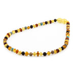 Baltic Amber Teething Necklace with Lake Blue Imperial Jasper. Baroque 4mm - LE474-S