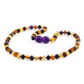 Baltic Amber Teething Necklace with Purple Tiger Eye. Baroque 4mm - LE554-S
