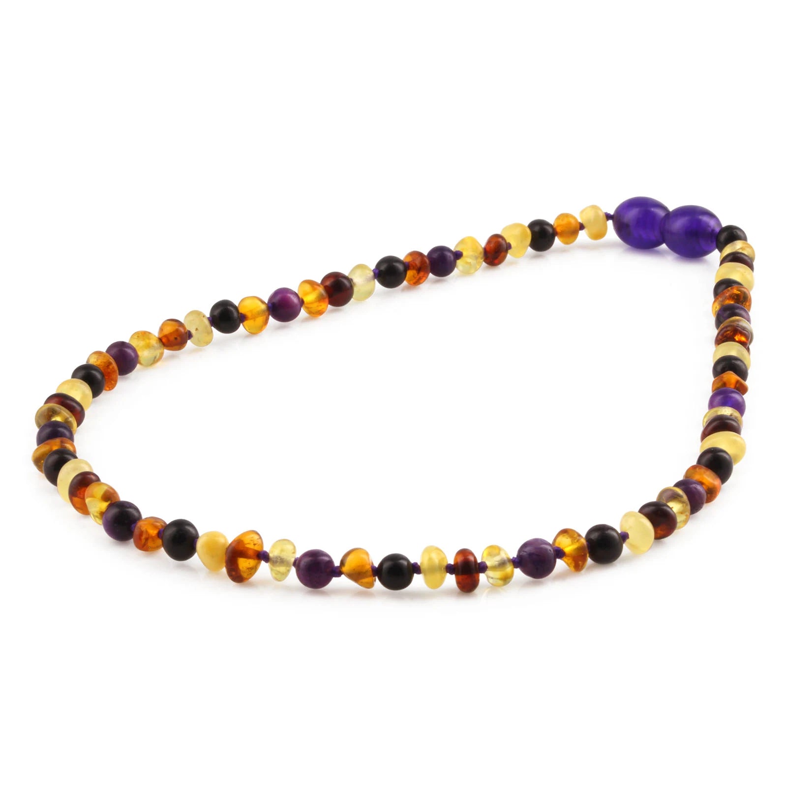 Baltic Amber Teething Necklace with Purple Tiger Eye. Baroque 4mm - LE554-S