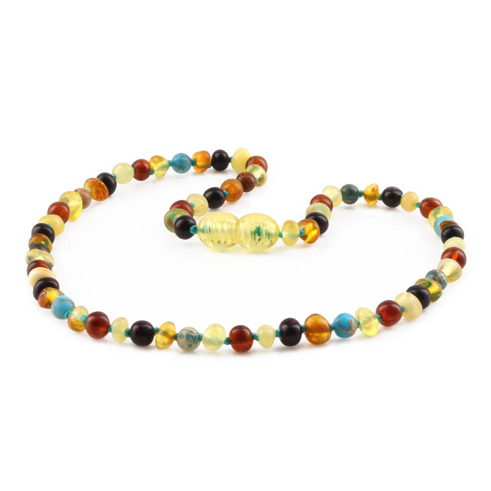 Baltic Amber Teething Necklace with Lake Blue Imperial Jasper. Baroque 4mm - LE516
