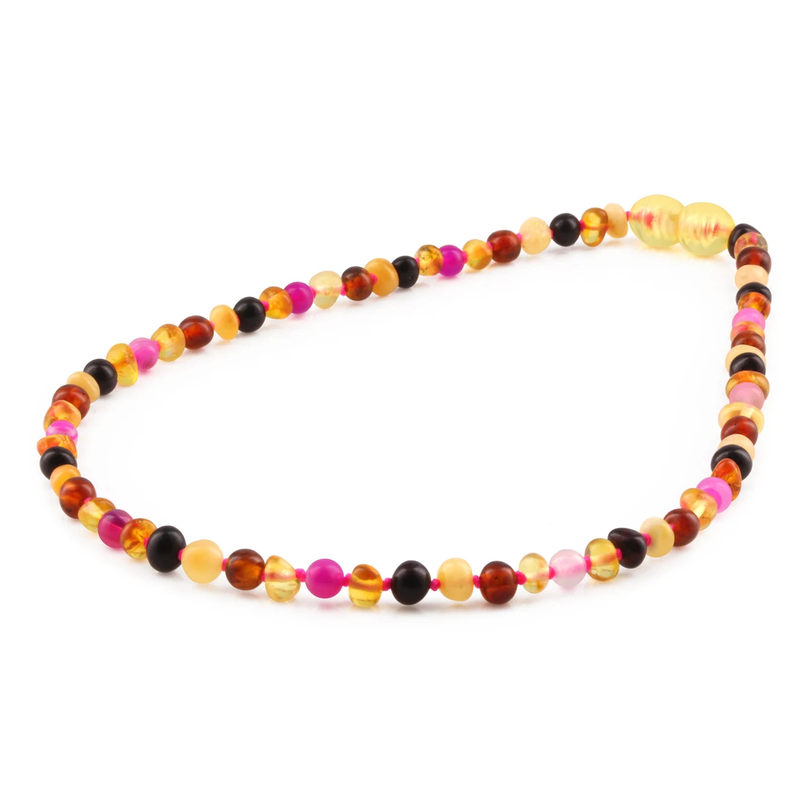 Baltic Amber Teething Necklace with Pink Lace Agate. Baroque 4mm - LE559