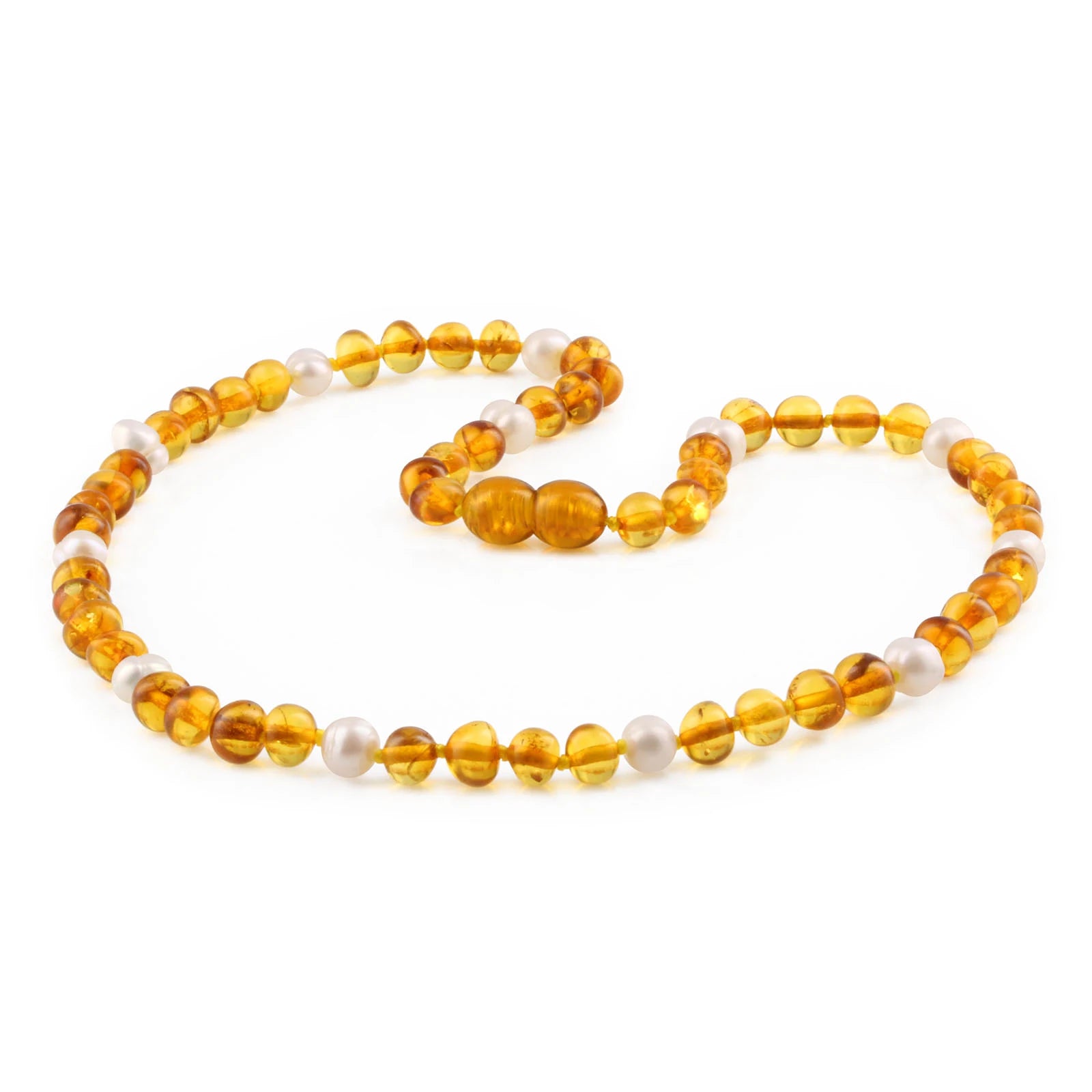 Natural Baltic Amber Adult Necklace with Freshwater Pearl. Baroque 6mm - P1