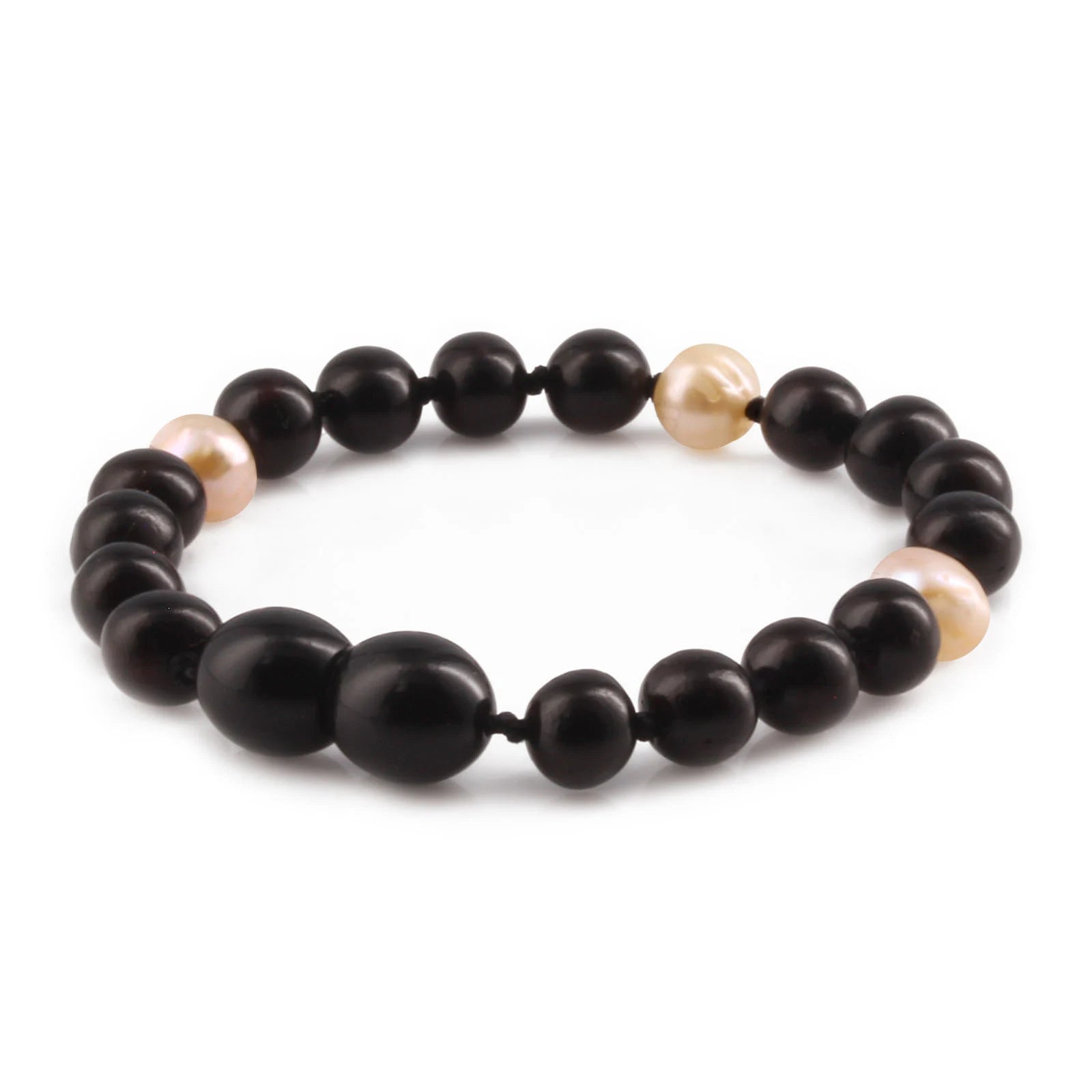 Baltic Amber Teething Bracelet with Freshwater Pearl. Baroque 6mm - P3
