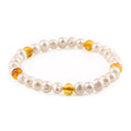 Baltic amber adult bracelet with freshwater pearl, 18cm