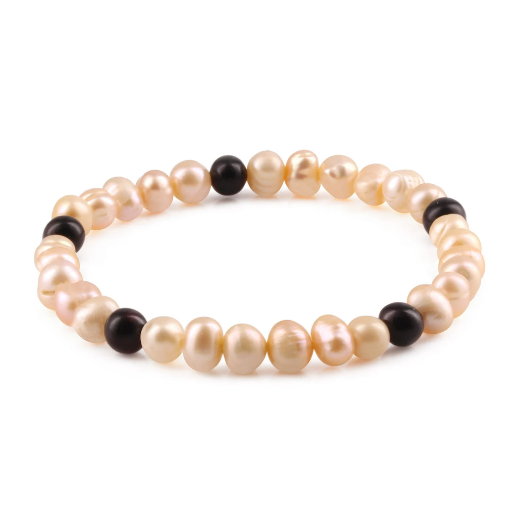 Pink Freshwater Pearl Adult Bracelet with Baltic Amber 6mm - P4