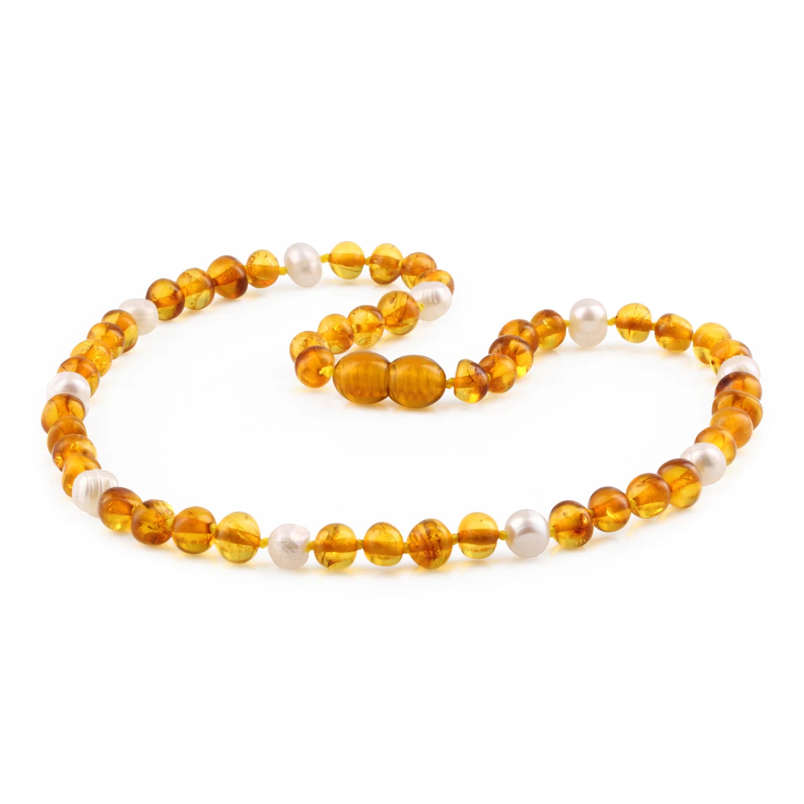 Natural Baltic Amber Junior Necklace with Freshwater Pearl. Baroque 6mm - P1