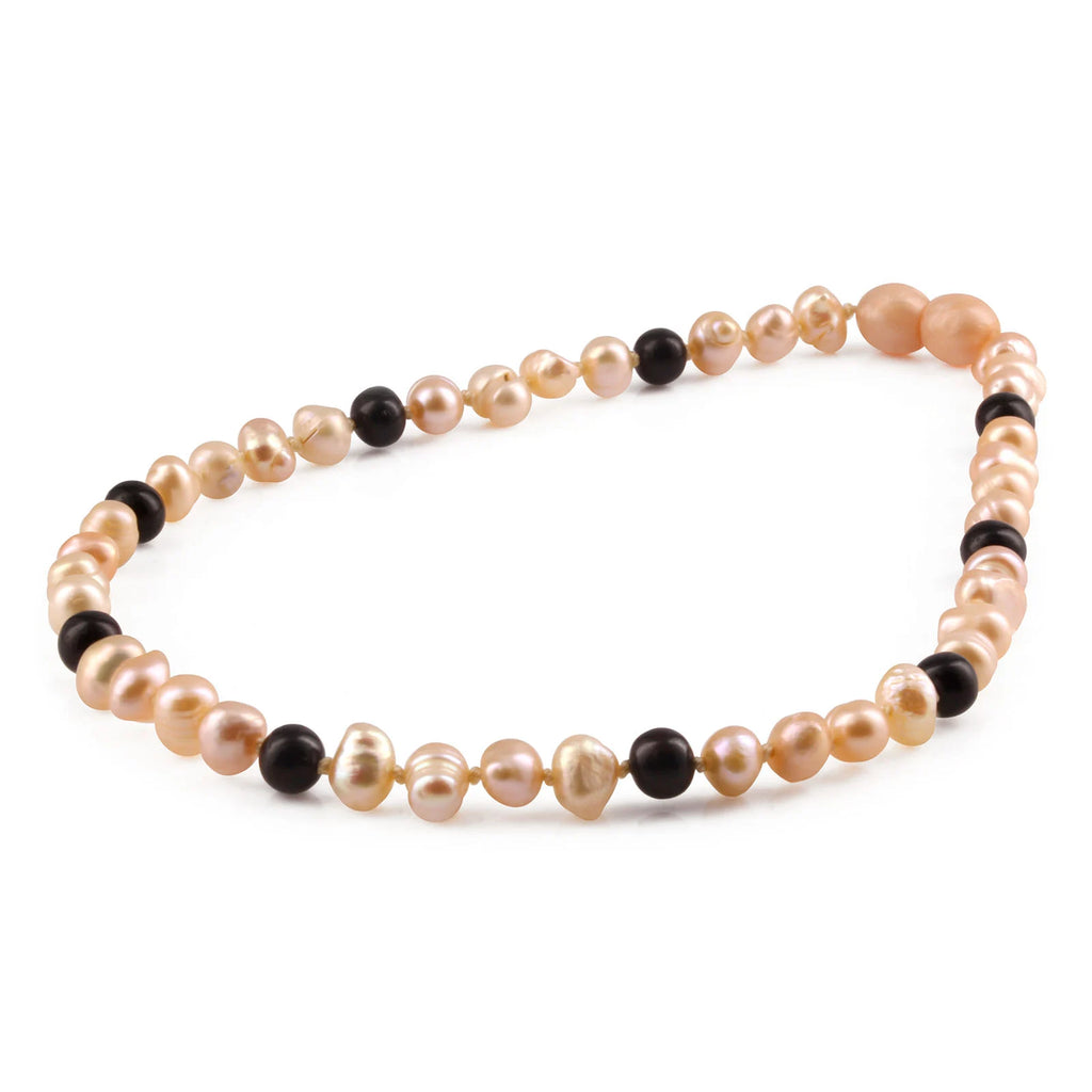 White Freshwater Pearl Kids Necklace with Baltic Amber 6mm - P4