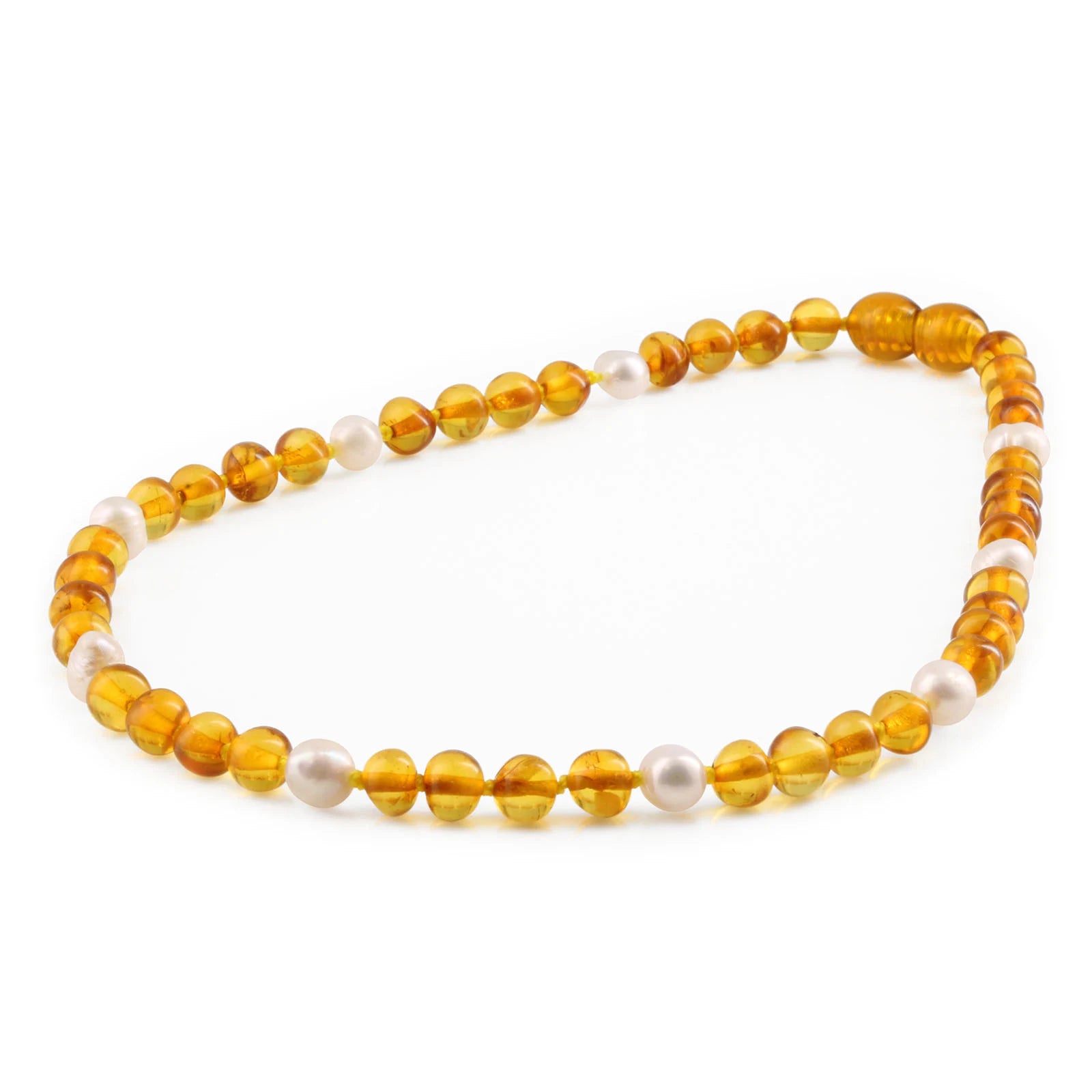 Baltic Amber Teething Necklace with Freshwater Pearl. Baroque 6mm - P1