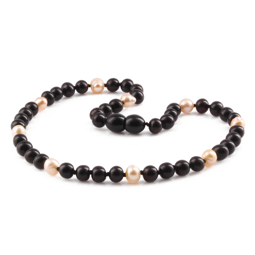 Baltic Amber Teething Necklace with Freshwater Pearl. Baroque 6mm - P3