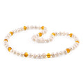 Baltic amber adult necklace with freshwater pearl, 42cm