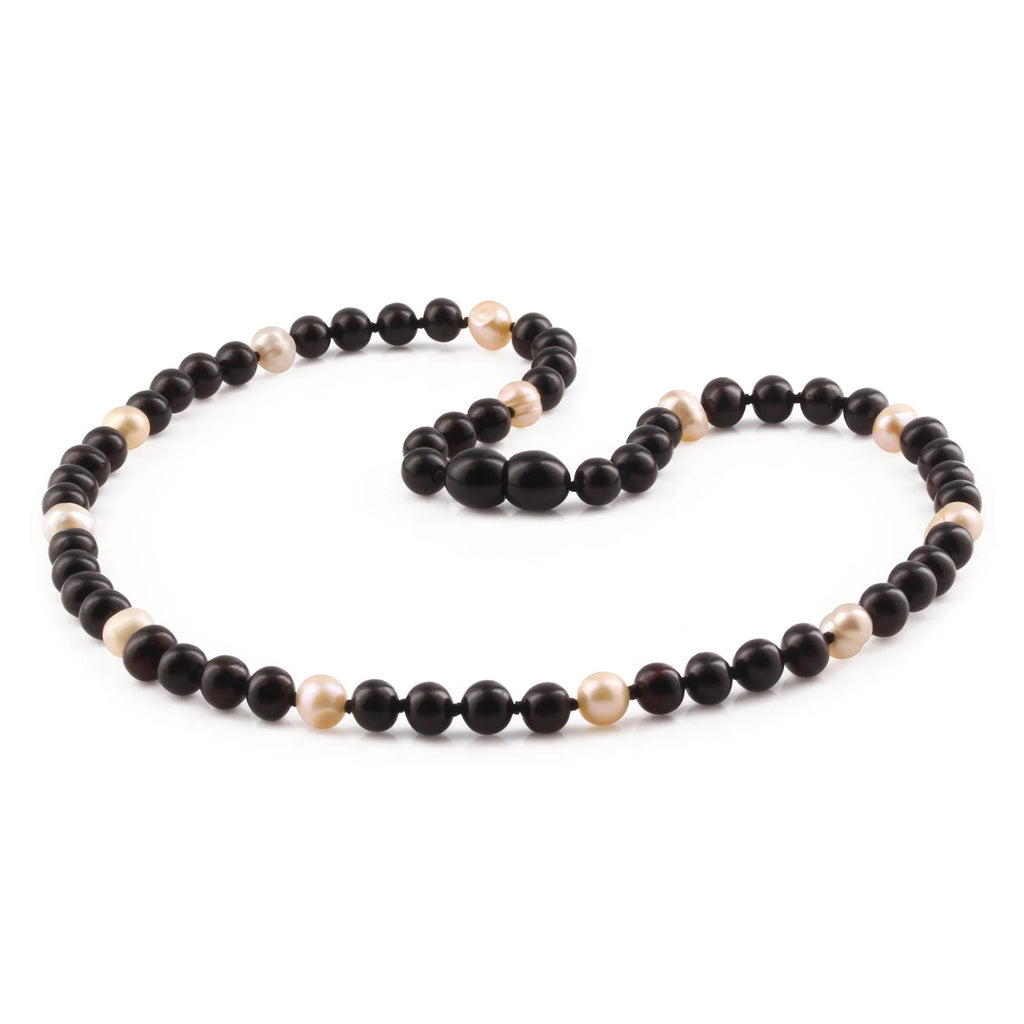 Natural Baltic Amber Adult Necklace with Freshwater Pearl. Baroque 6mm - P3