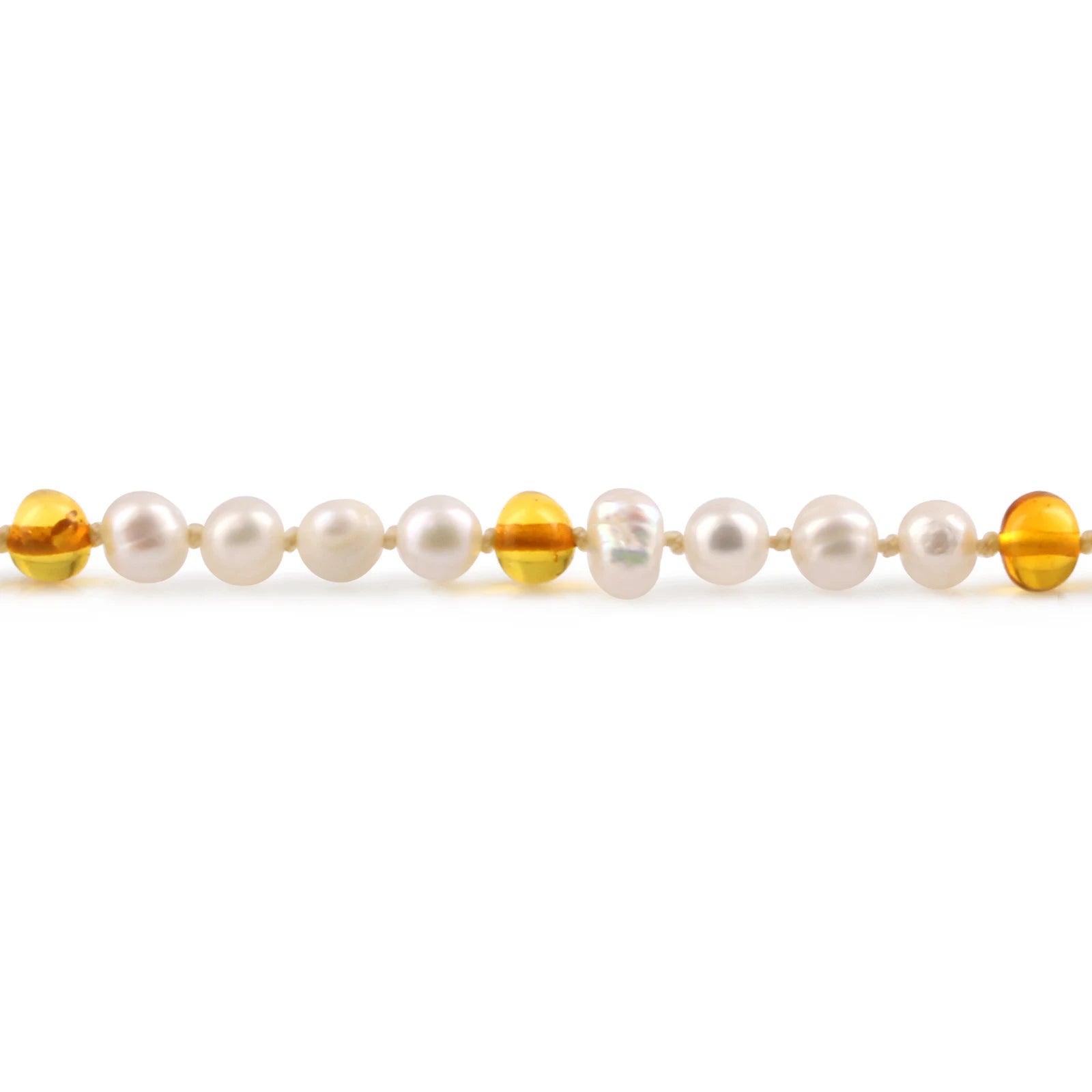 White Freshwater Pearl Adult Necklace with Baltic Amber 6mm - P2
