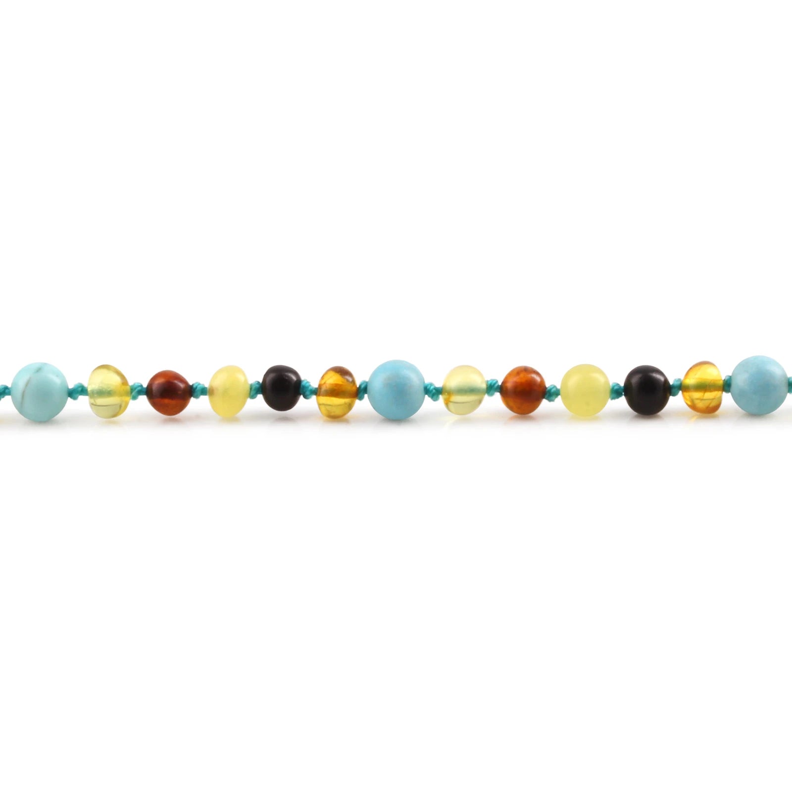 Natural Baltic Amber Junior Necklace with Turquoise. Baroque 5mm - JN95