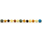 Natural Baltic Amber Junior Necklace with Lake Blue Imperial Jasper. Baroque 5mm - JN96