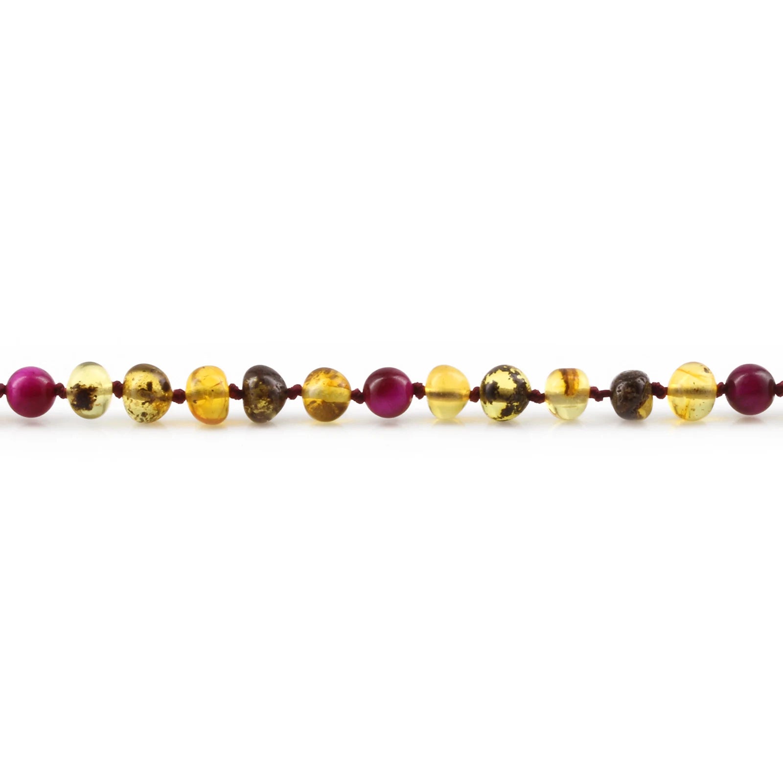 Natural Baltic Amber Junior Necklace with Magenta Tiger Eye. Baroque 5mm - JN102