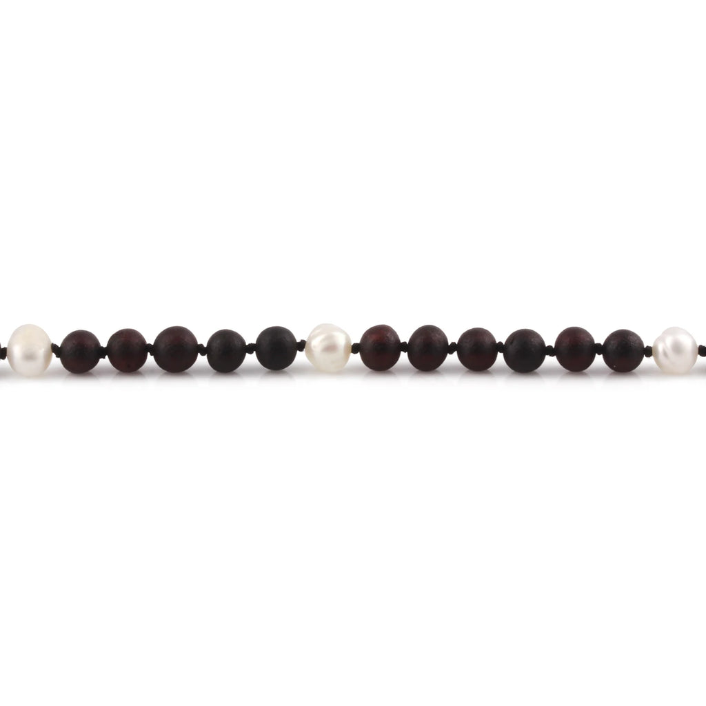 Natural Baltic Amber Junior Necklace with Freshwater Pearl. Baroque 5mm - JN104