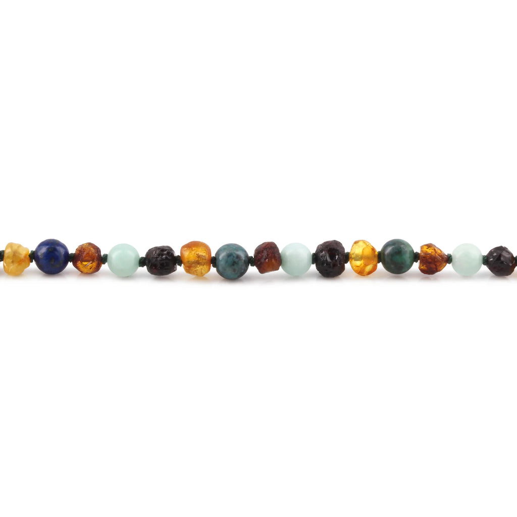 Natural Baltic Amber Junior Necklace with Sky Blue Jade & Azurite. Baroque 5mm - JN108