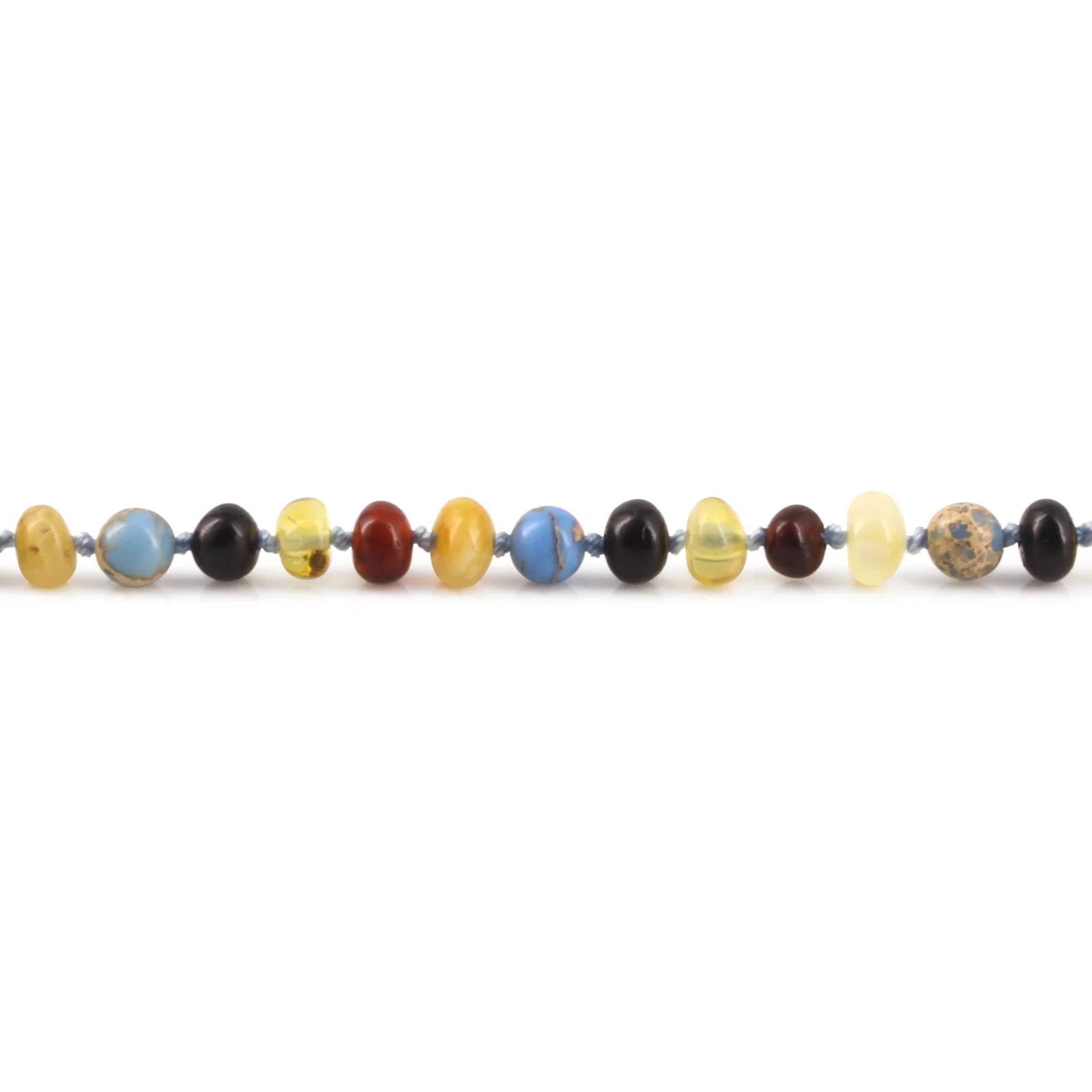 Baltic Amber Teething Bracelet with Sky Blue Imperial Jasper. Baroque 4mm - LE466-S
