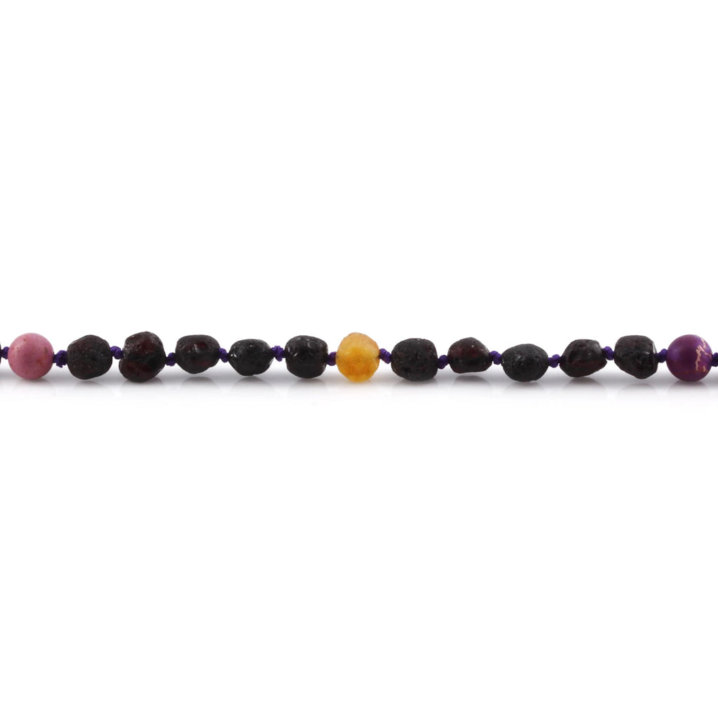 Baltic Amber Teething Necklace with Purple Imperial Jasper. Baroque 6mm - LE484
