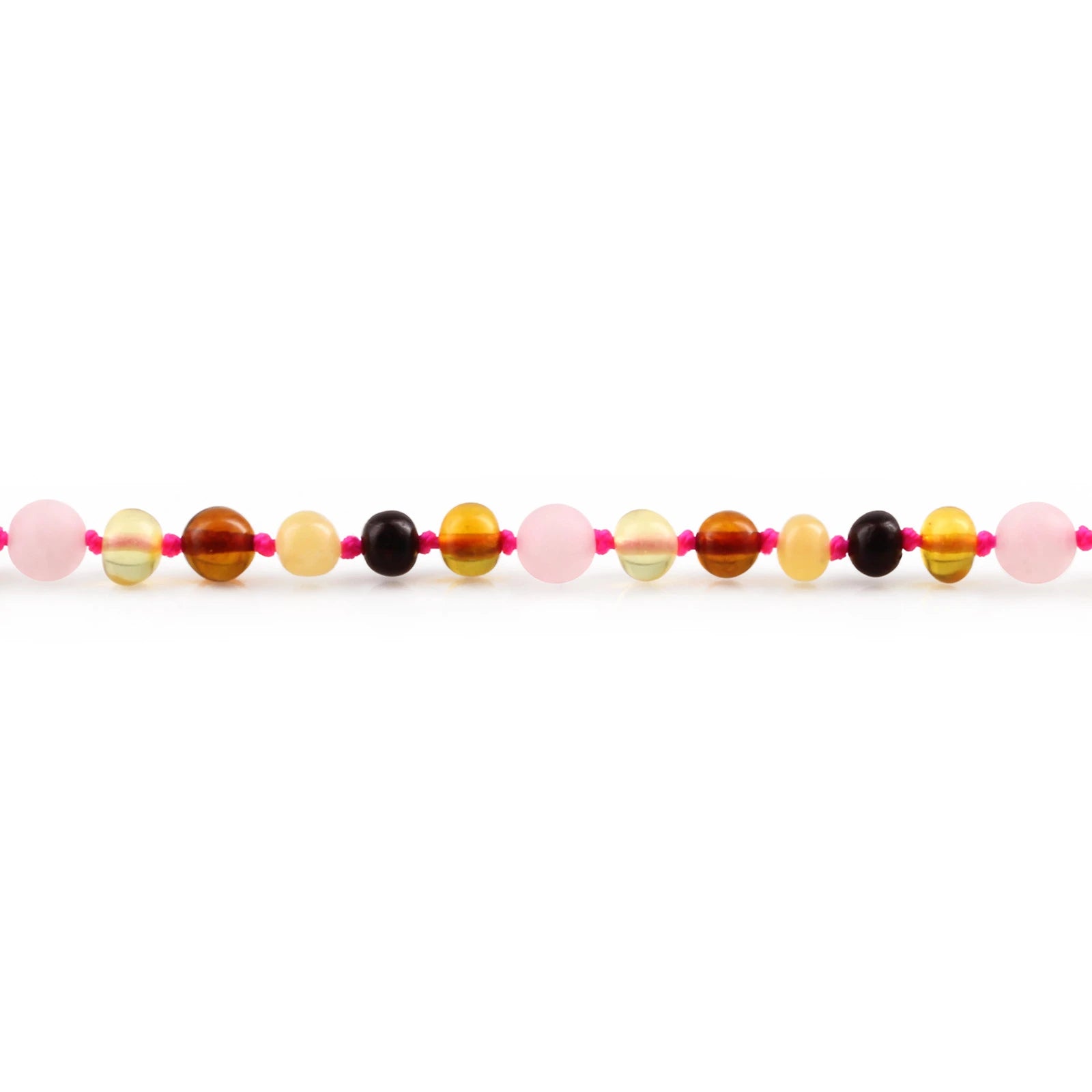 Natural Baltic Amber Junior Necklace with Rose Quartz. Baroque 5mm - JN99