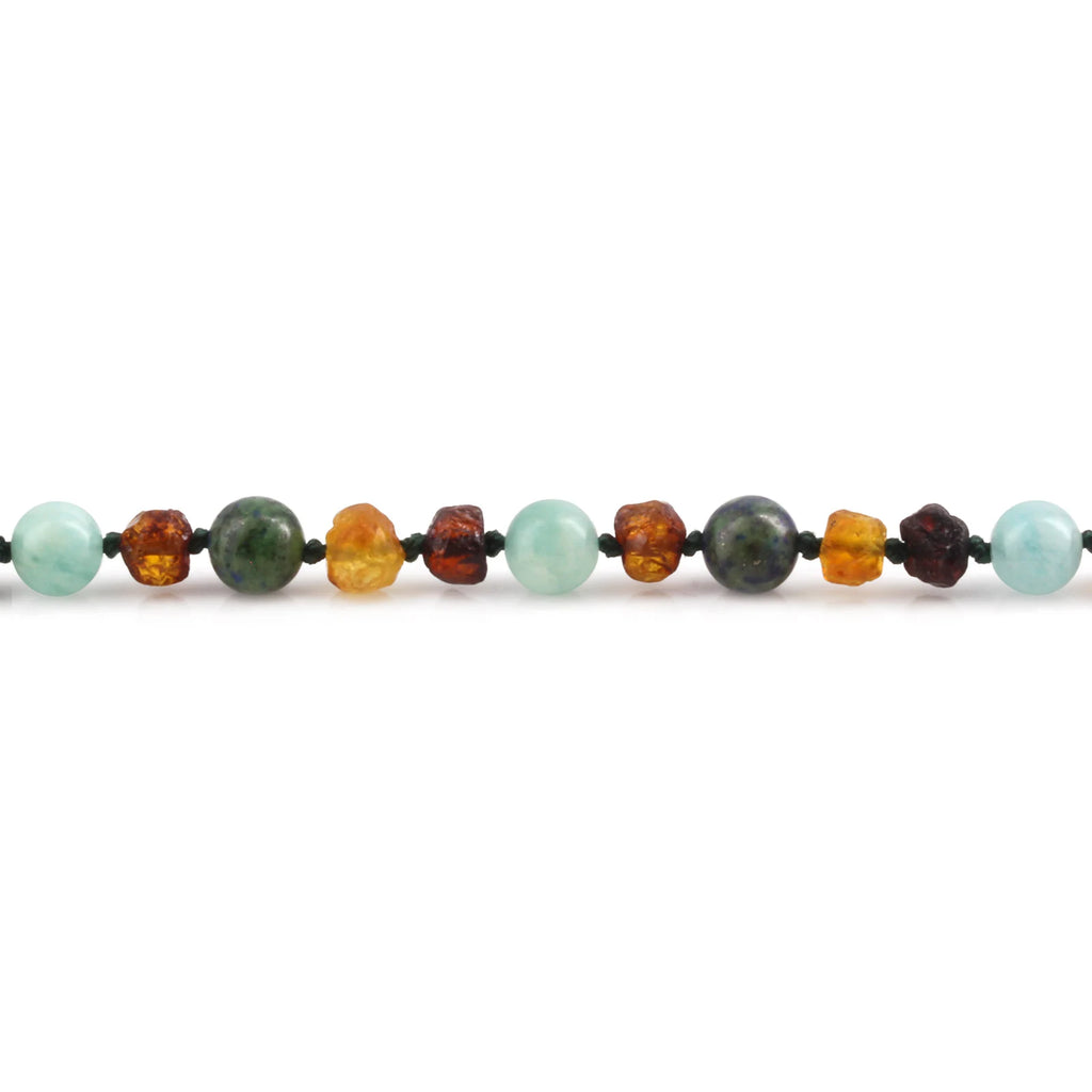 Baltic Amber Teething Necklace with Sky Blue Jade & Azurite. Baroque 5mm - LE470 V2