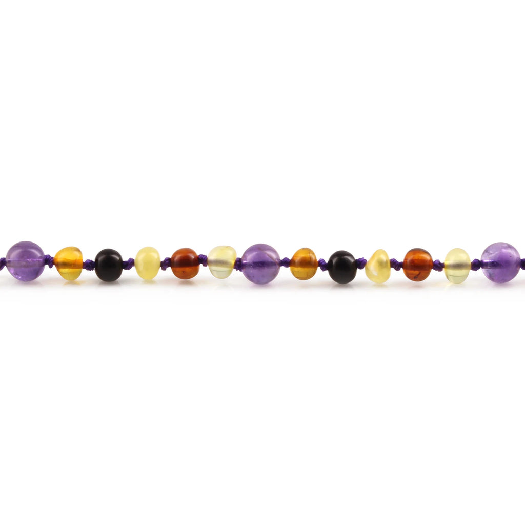 Baltic Amber Teething Necklace with Amethyst. Baroque 5mm - LE515 B