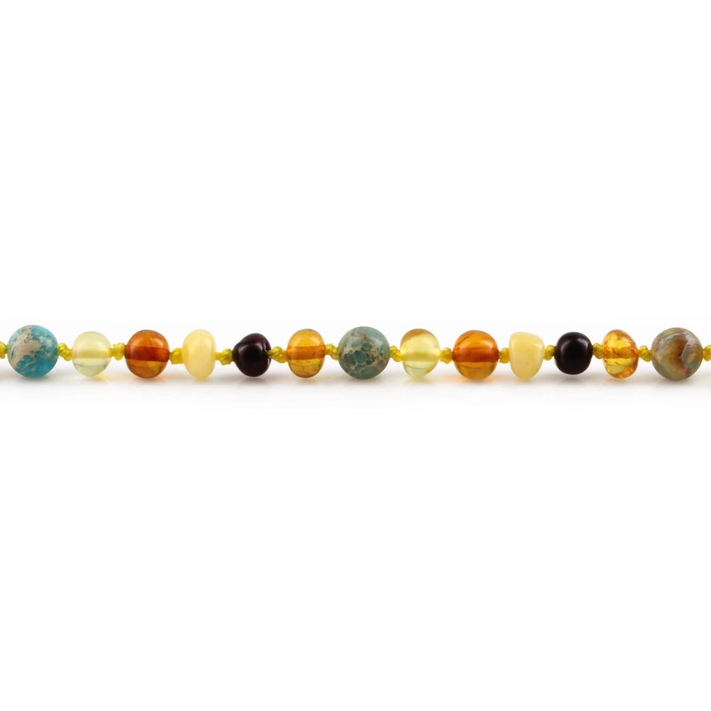 Baltic Amber Teething Bracelet with Lake Blue Imperial Jasper. Baroque 5mm - LE474