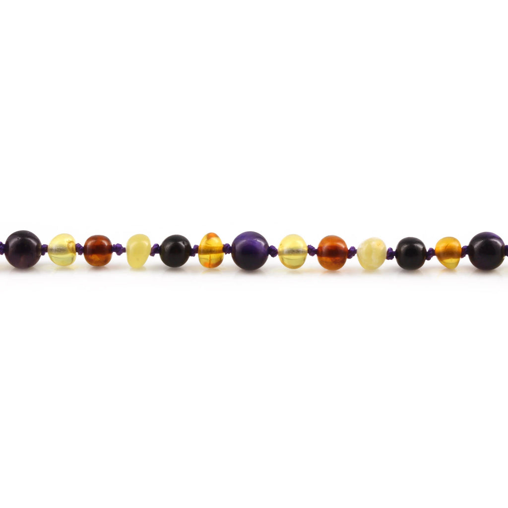 Baltic Amber Teething Bracelet with Purple Tiger Eye. Baroque 5mm - LE554